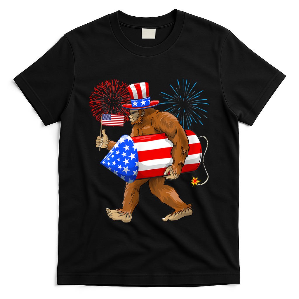 4th Of July Bigfoot American Flag Fireworks Sasquatch T-Shirt