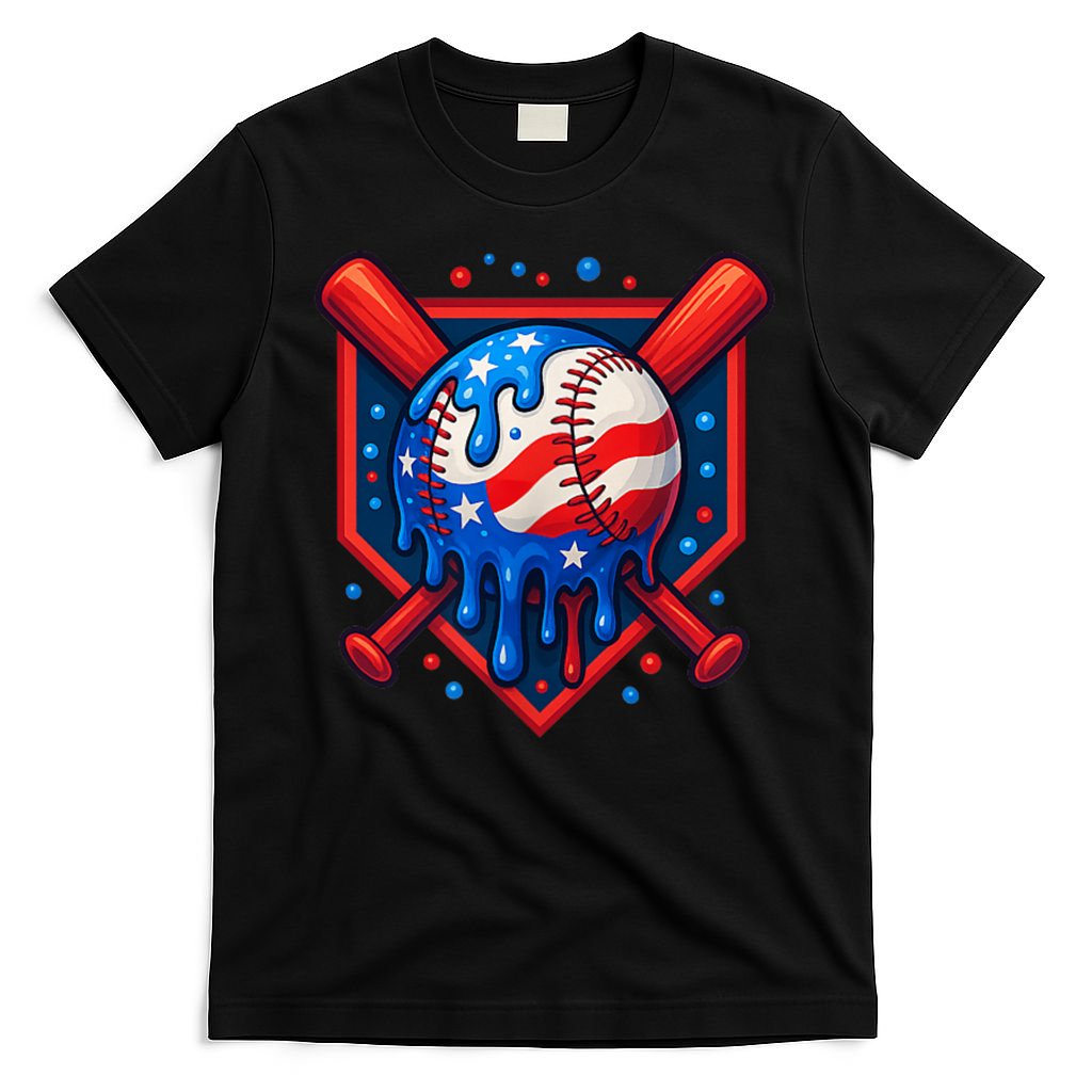 4th Of July Baseball  - USA Flag Ice Cream Drip  - Patriotic Summer Gift T-Shirt