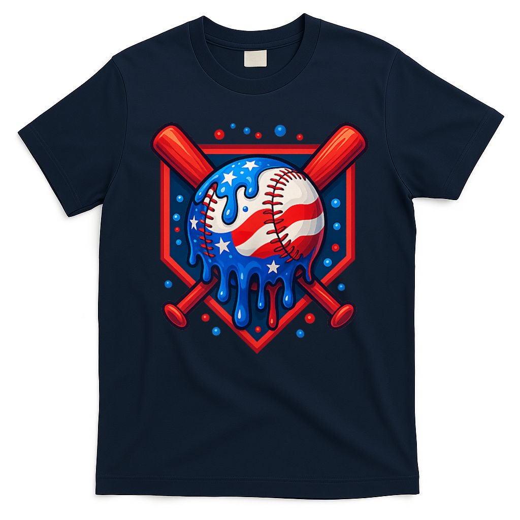 4th Of July Baseball  - USA Flag Ice Cream Drip  - Patriotic Summer Gift T-Shirt