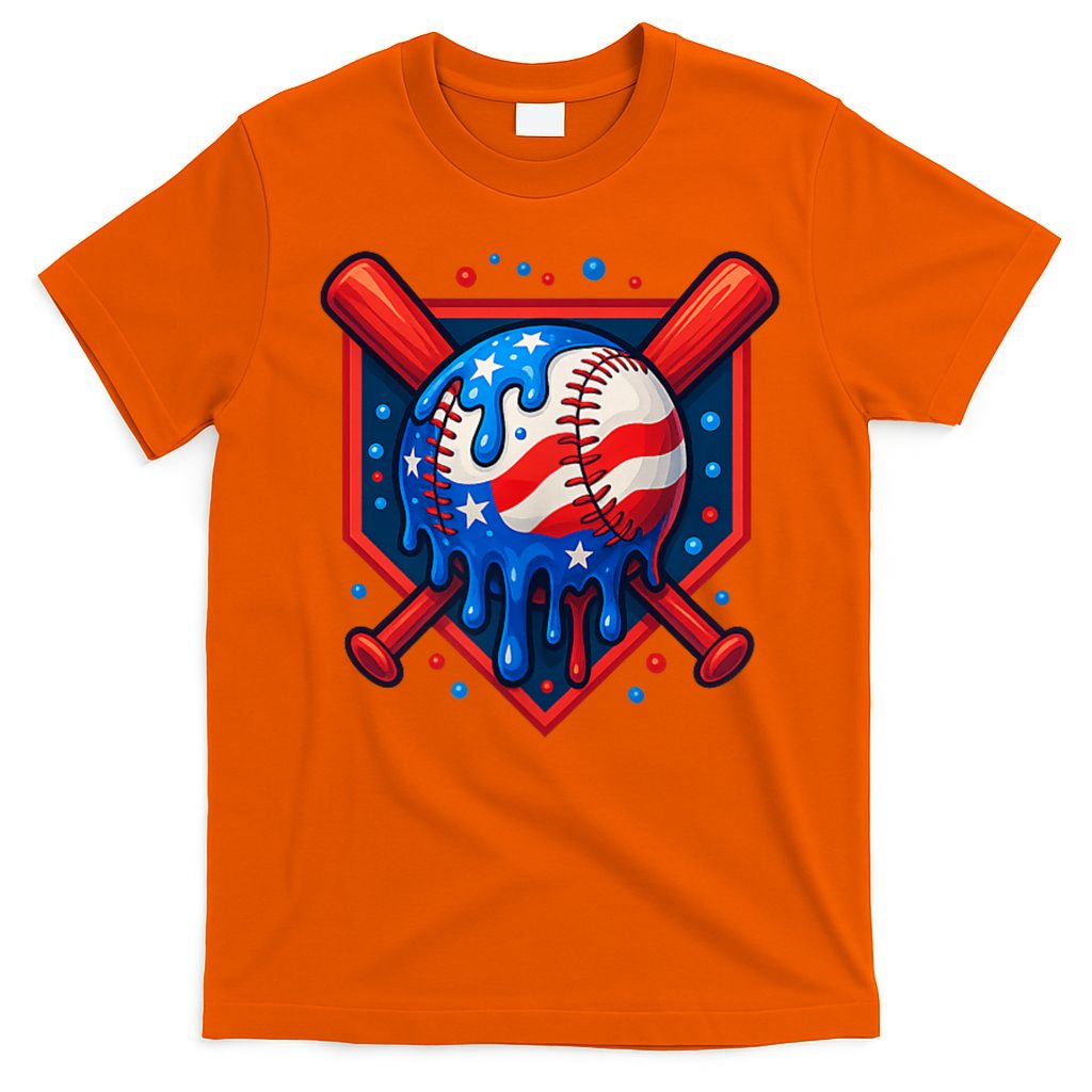 4th Of July Baseball  - USA Flag Ice Cream Drip  - Patriotic Summer Gift T-Shirt
