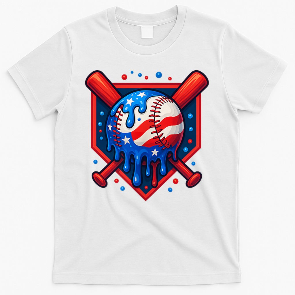 4th Of July Baseball  - USA Flag Ice Cream Drip  - Patriotic Summer Gift T-Shirt
