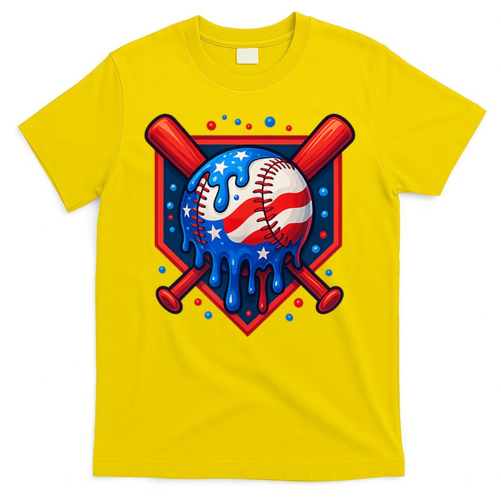 4th Of July Baseball  - USA Flag Ice Cream Drip  - Patriotic Summer Gift T-Shirt