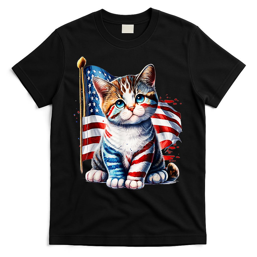 4th Of July Cat Mom American Flag Cat Lover Gift T-Shirt