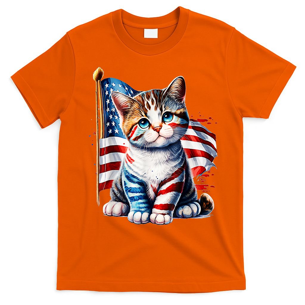 4th Of July Cat Mom American Flag Cat Lover Gift T-Shirt