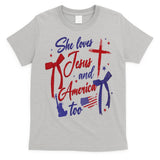 4th Of July She Loves Jesus And America Too Christian Faith T-Shirt