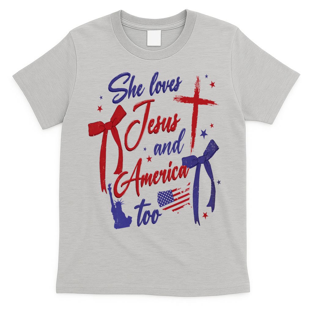 4th Of July She Loves Jesus And America Too Christian Faith T-Shirt