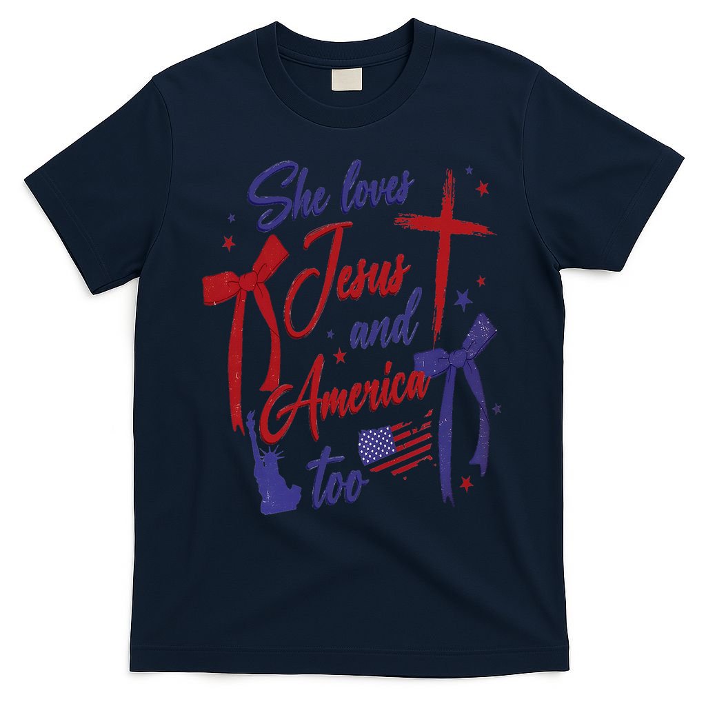 4th Of July She Loves Jesus And America Too Christian Faith T-Shirt