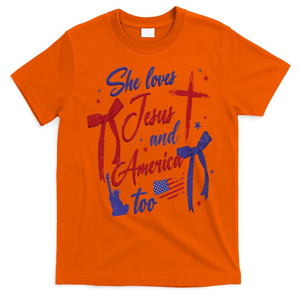 4th Of July She Loves Jesus And America Too Christian Faith T-Shirt