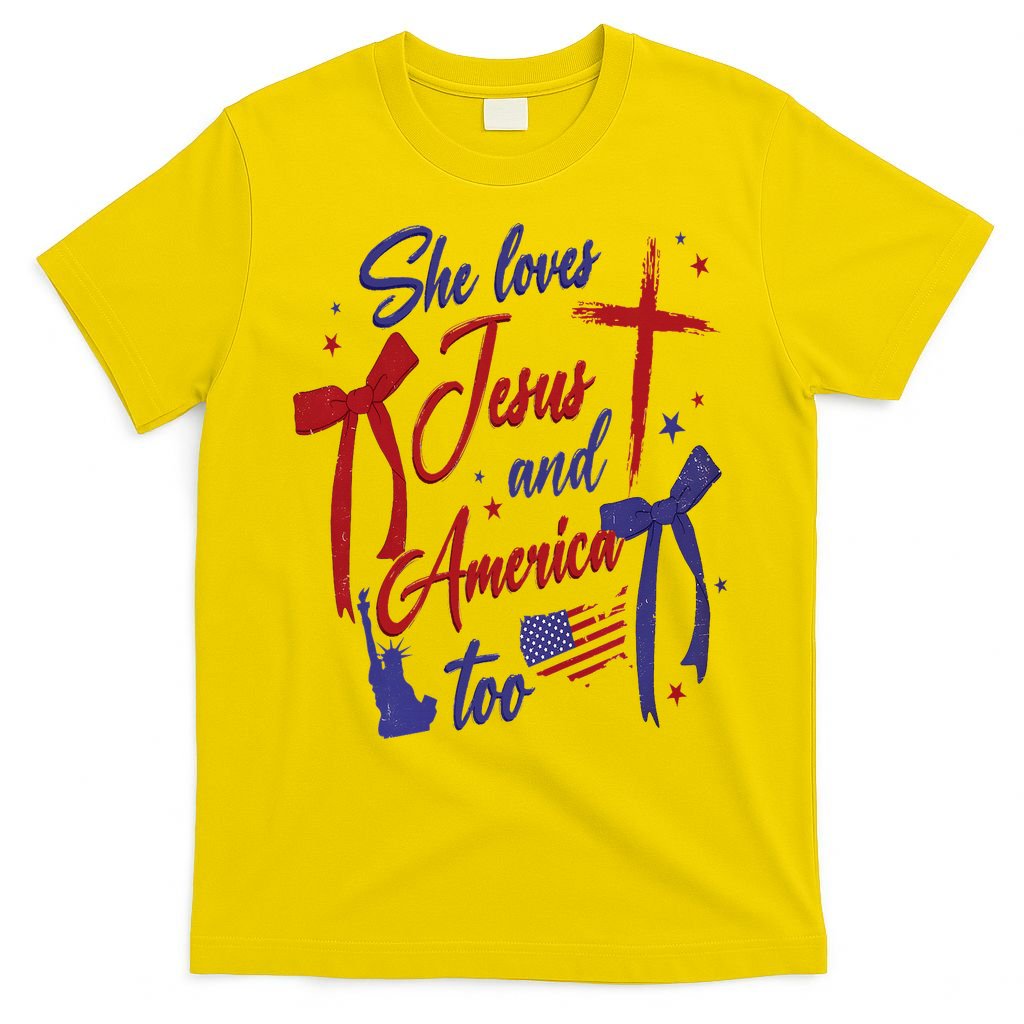 4th Of July She Loves Jesus And America Too Christian Faith T-Shirt