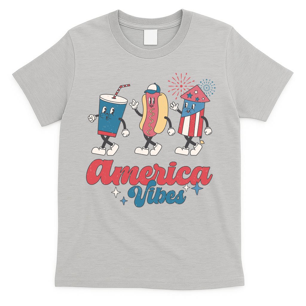 4th Of July America Vibes Hotdog Fireworks Food Retro T-Shirt
