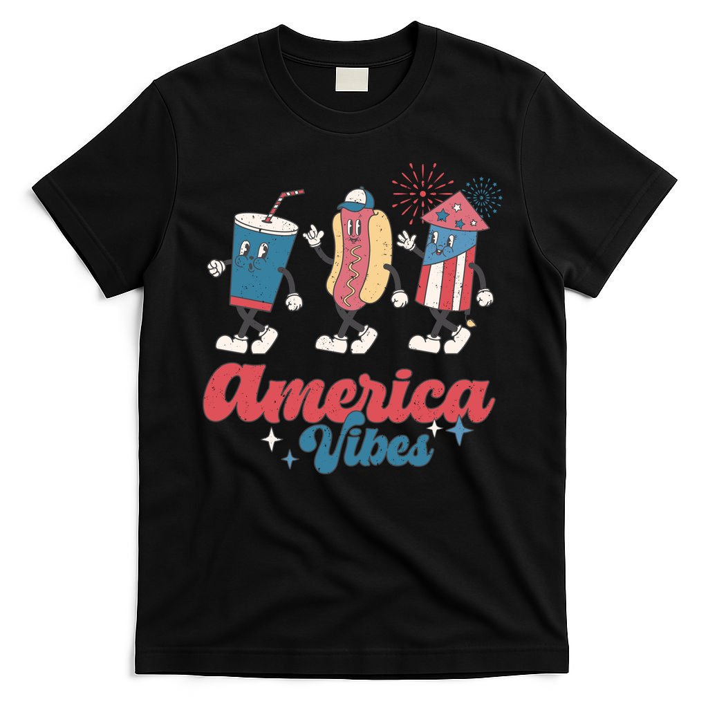 4th Of July America Vibes Hotdog Fireworks Food Retro T-Shirt