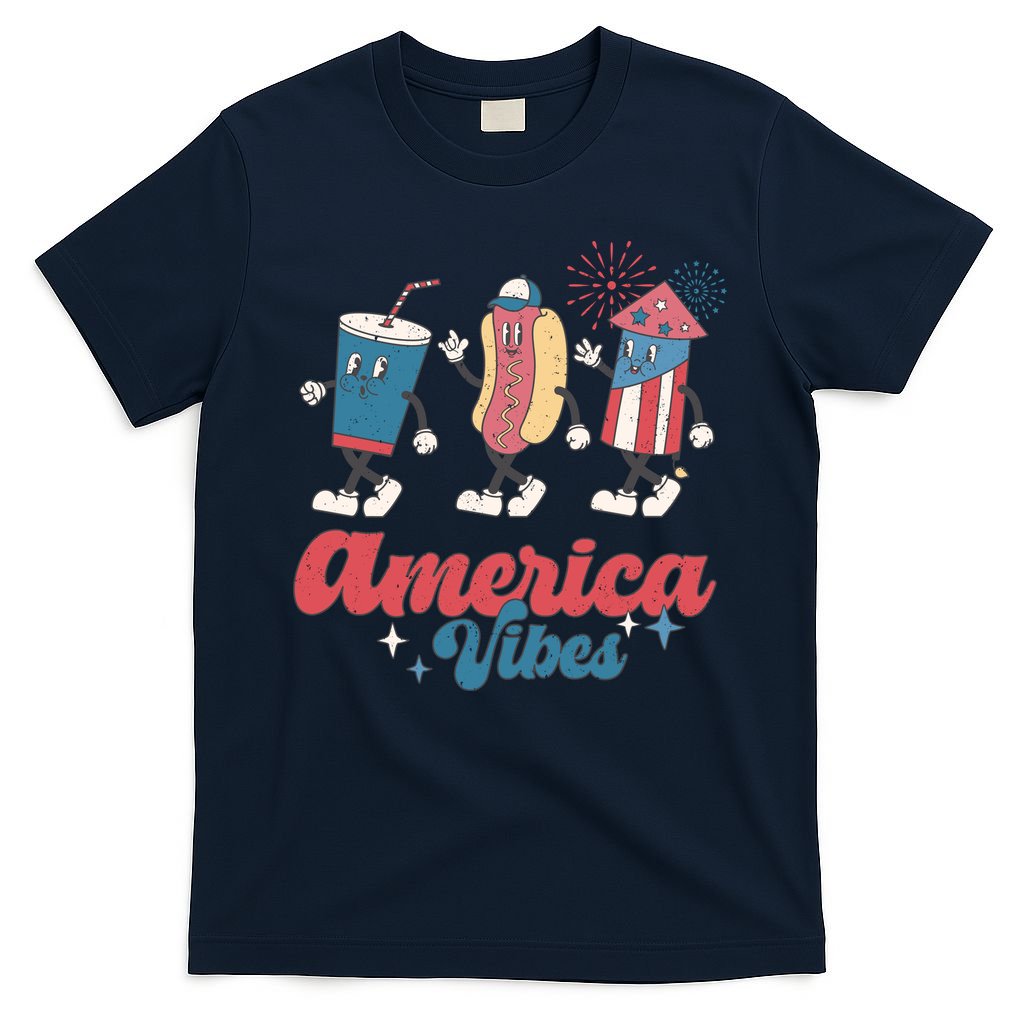4th Of July America Vibes Hotdog Fireworks Food Retro T-Shirt