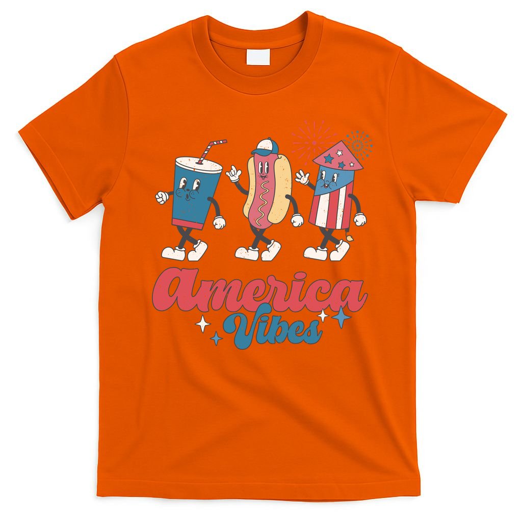 4th Of July America Vibes Hotdog Fireworks Food Retro T-Shirt