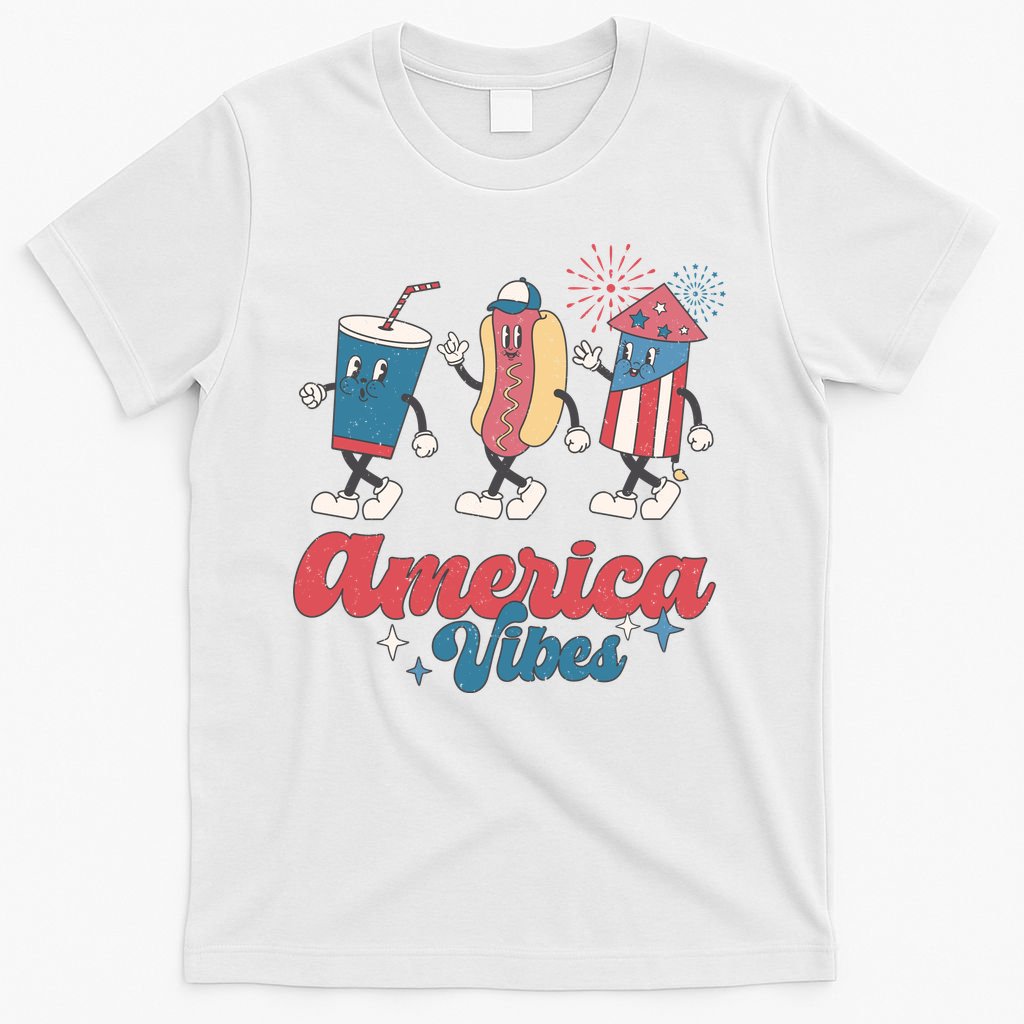 4th Of July America Vibes Hotdog Fireworks Food Retro T-Shirt
