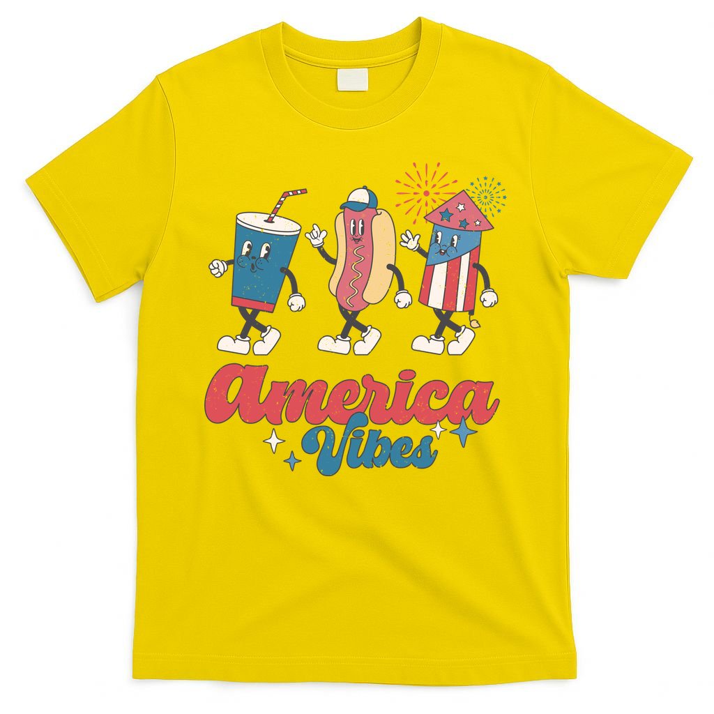4th Of July America Vibes Hotdog Fireworks Food Retro T-Shirt