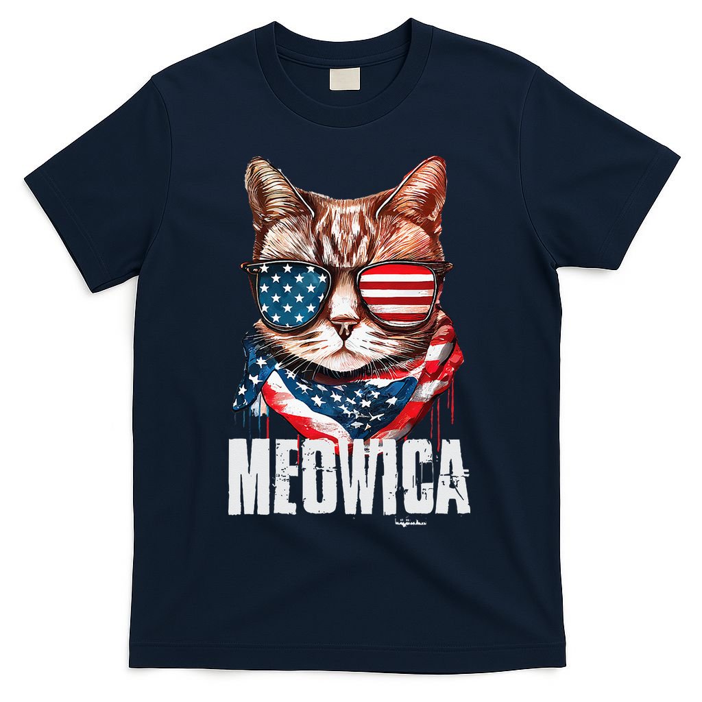 4th of July Meowica American Flag Cat T-Shirt