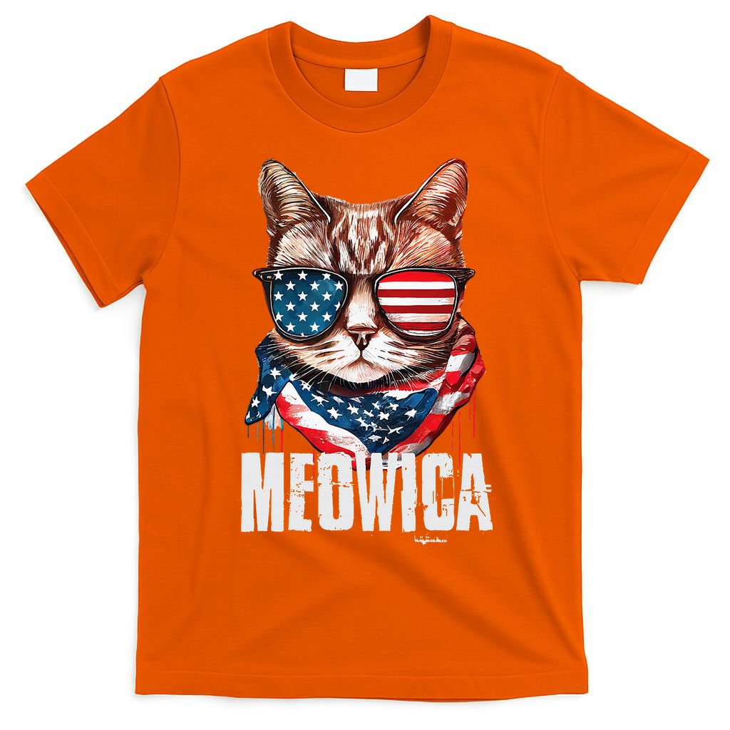 4th of July Meowica American Flag Cat T-Shirt