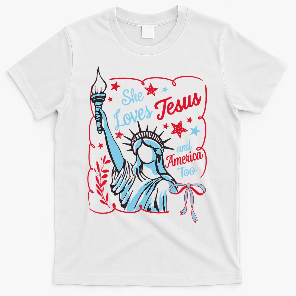 4th Of July Christian She Loves Jesus And America Too Women T-Shirt