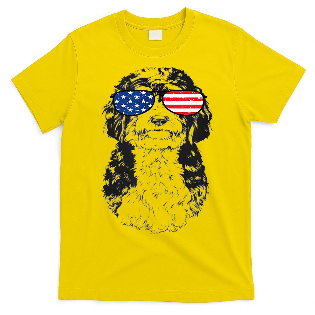 4th Of July Bernedoodle Doodle Dog Patriotic USA Sunglasses T-Shirt