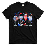4th Of July Wine Glasses Independence Day American Flag  T-Shirt