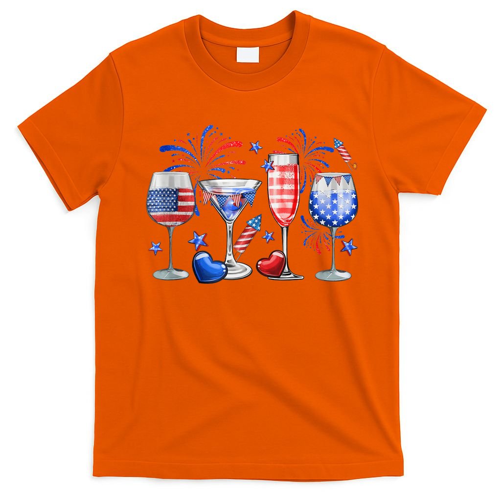4th Of July Wine Glasses Independence Day American Flag  T-Shirt