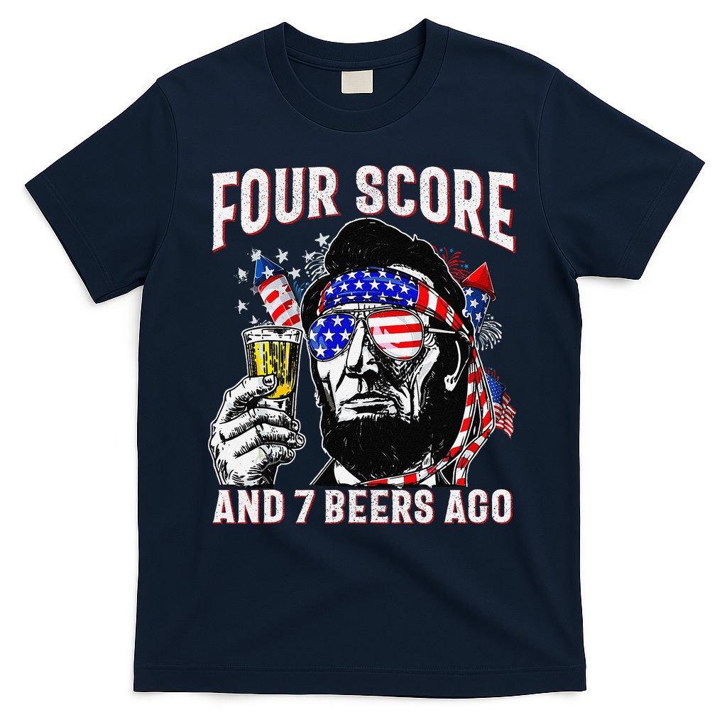4th Of July Drinking Beer Patriot Four Score And 7 Beers Ago T-Shirt