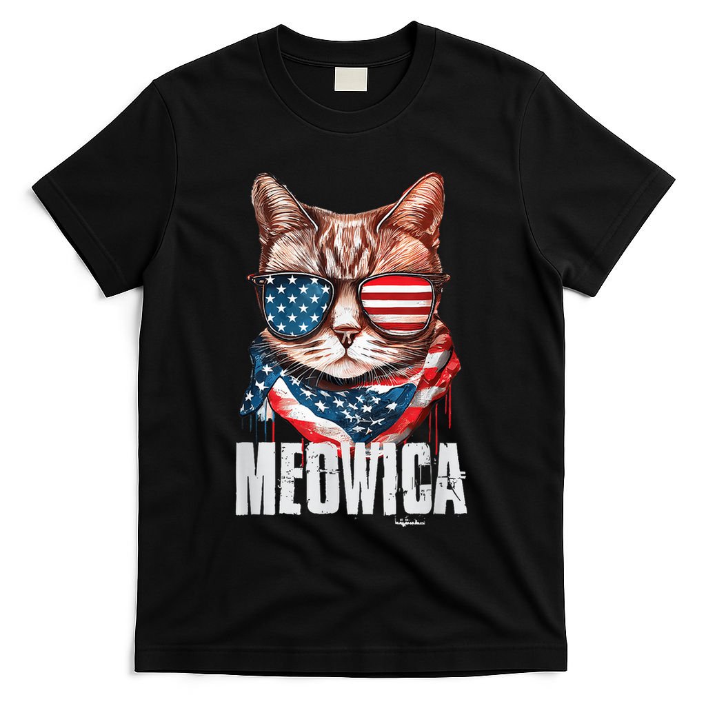4th of July Shirt Meowica American Flag Cat T-Shirt