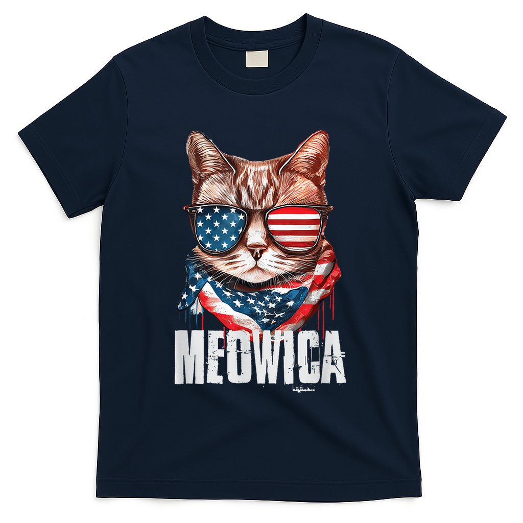 4th of July Shirt Meowica American Flag Cat T-Shirt
