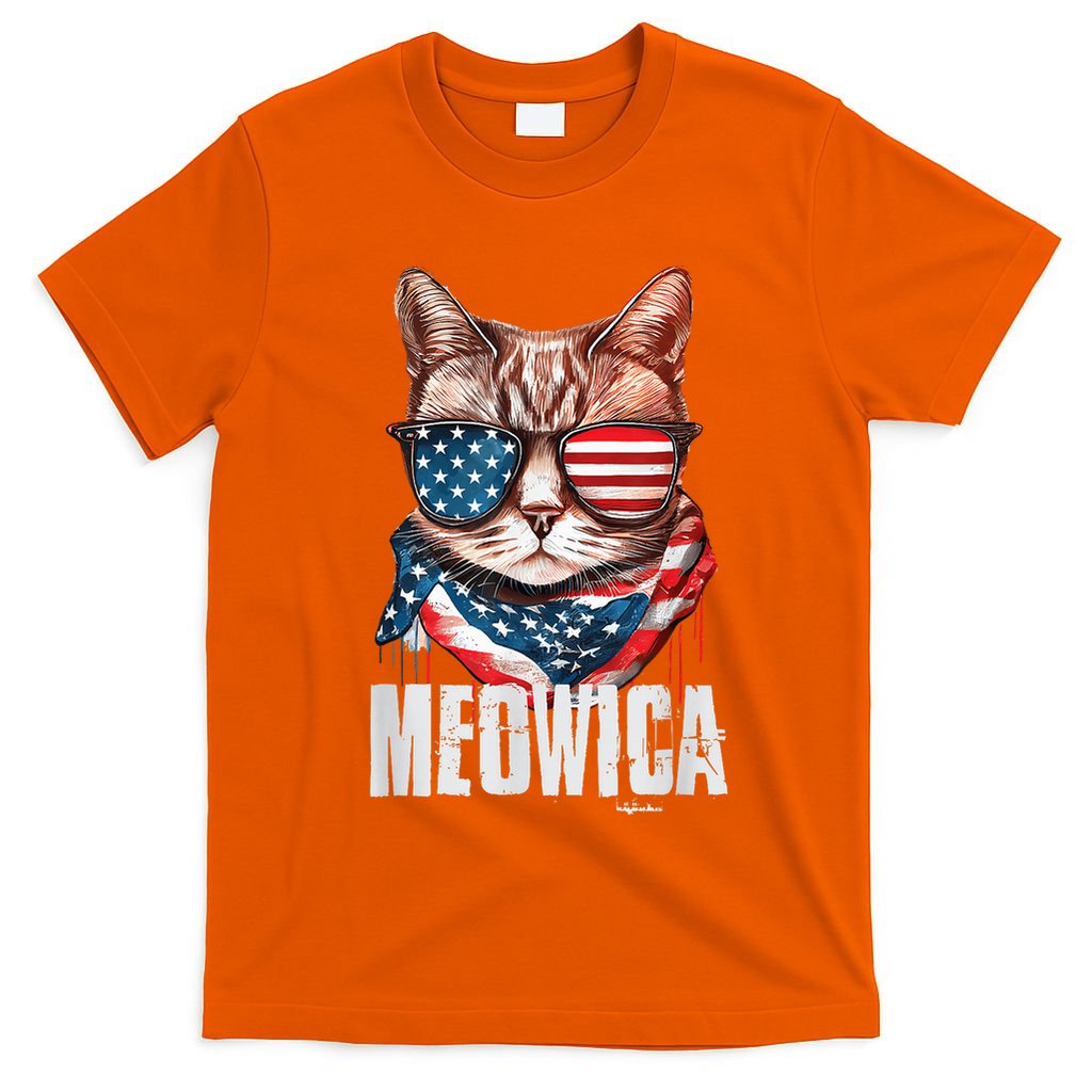 4th of July Shirt Meowica American Flag Cat T-Shirt