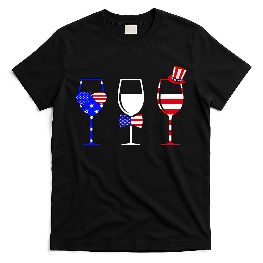 4th Of July Red White Blue Wine USA Glasses T-Shirt