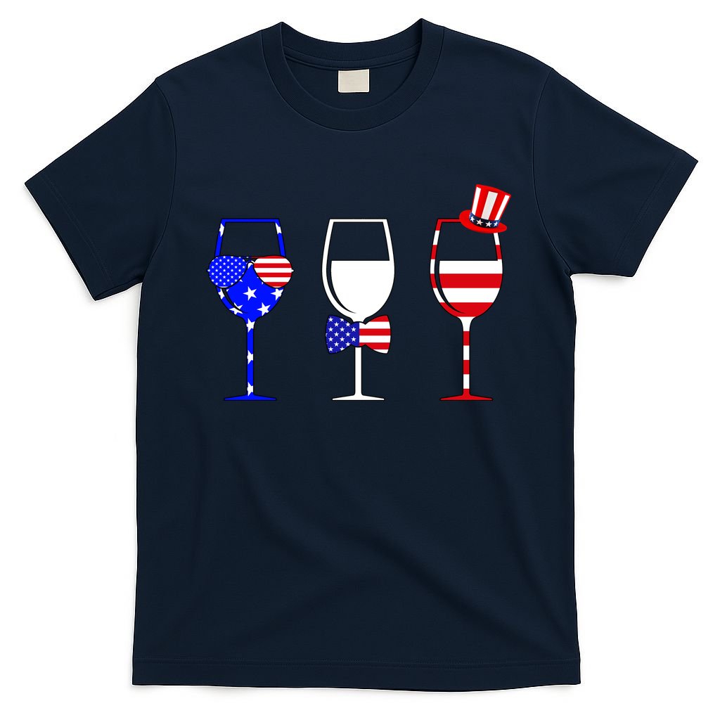 4th Of July Red White Blue Wine USA Glasses T-Shirt