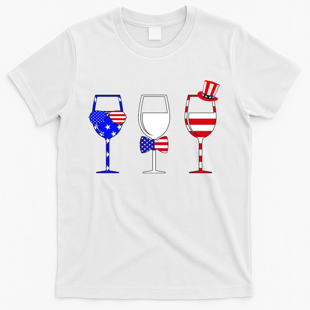 4th Of July Red White Blue Wine USA Glasses T-Shirt