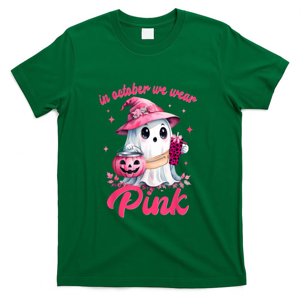 In October We Wear Pink Ghost Witch Breast Cancer Awareness T-Shirt_8