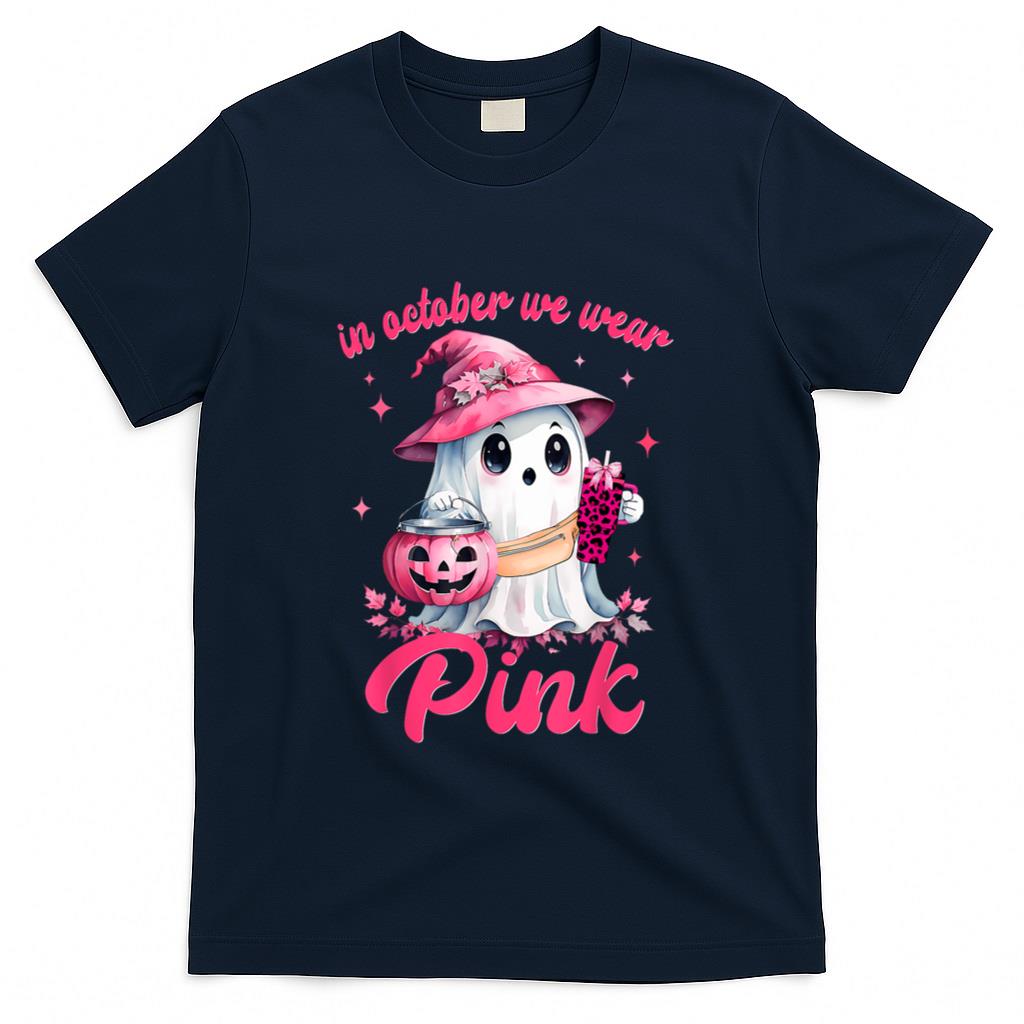 In October We Wear Pink Ghost Witch Breast Cancer Awareness T-Shirt_8
