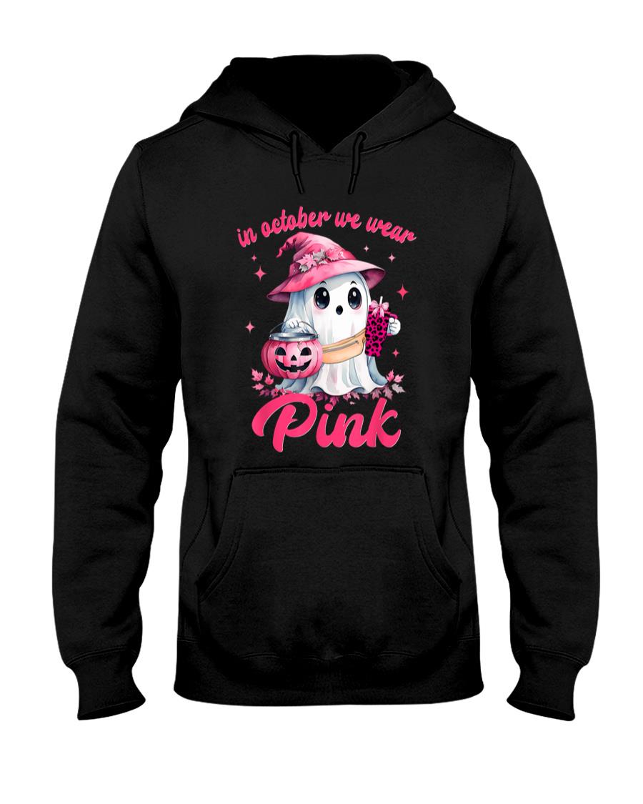 In October We Wear Pink Ghost Witch Breast Cancer Awareness T-Shirt_8