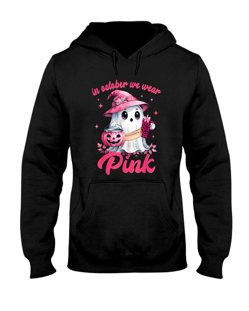In October We Wear Pink Ghost Witch Breast Cancer Awareness T-Shirt_8