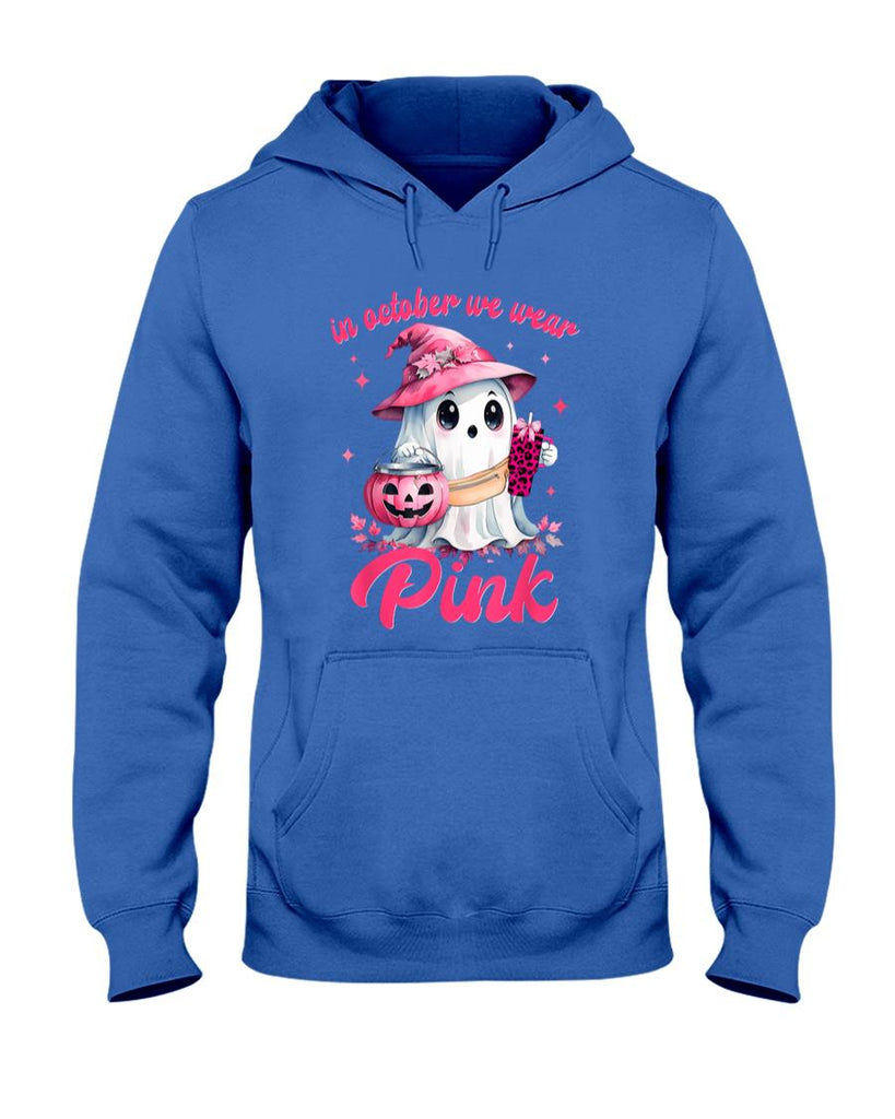 In October We Wear Pink Ghost Witch Breast Cancer Awareness T-Shirt_8
