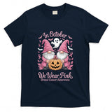 in October We Wear Pink Ghost Gnomes Breast Cancer Awareness Long Sleeve T-Shirt