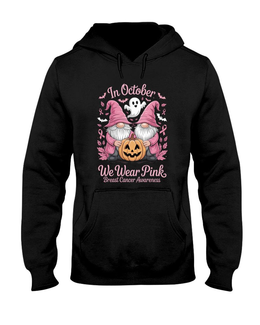 in October We Wear Pink Ghost Gnomes Breast Cancer Awareness Long Sleeve T-Shirt