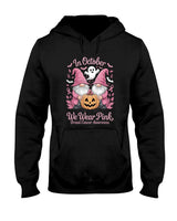 in October We Wear Pink Ghost Gnomes Breast Cancer Awareness Long Sleeve T-Shirt