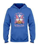 in October We Wear Pink Ghost Gnomes Breast Cancer Awareness Long Sleeve T-Shirt