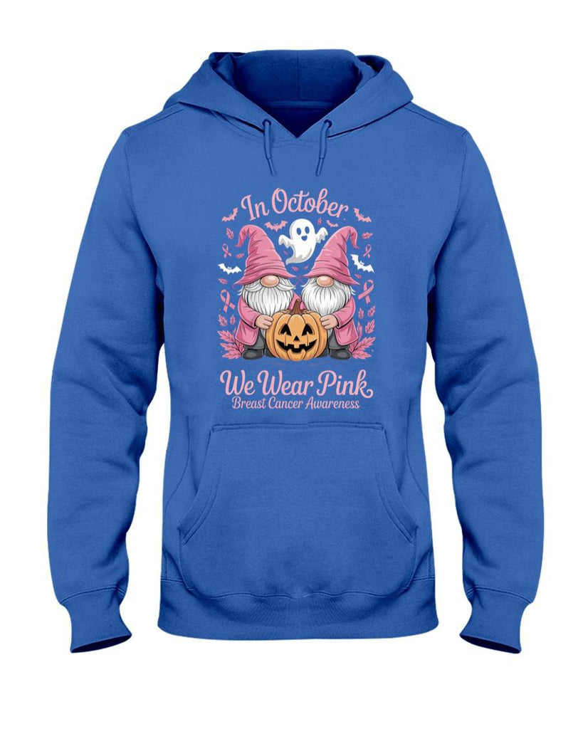 in October We Wear Pink Ghost Gnomes Breast Cancer Awareness Long Sleeve T-Shirt