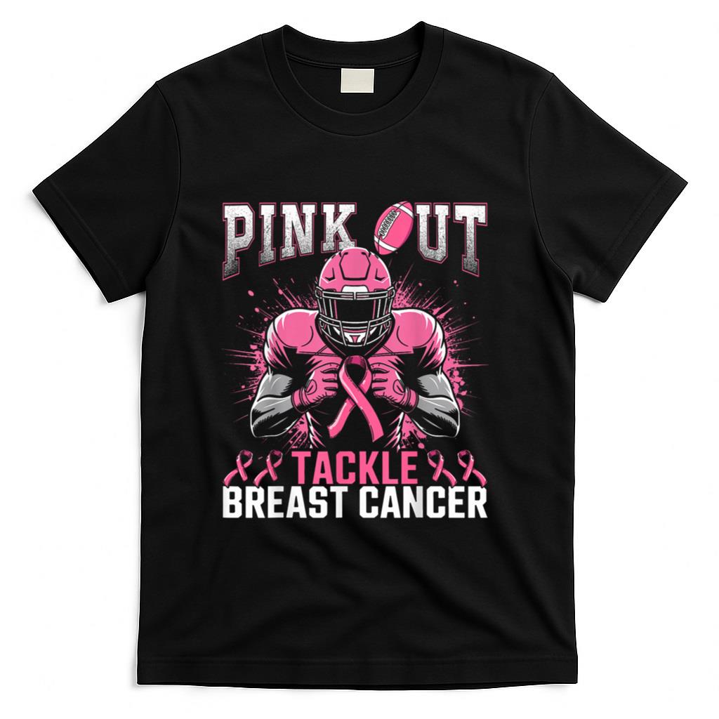 Pink Out Tackle Breast Cancer Awareness American Football T-Shirt_1