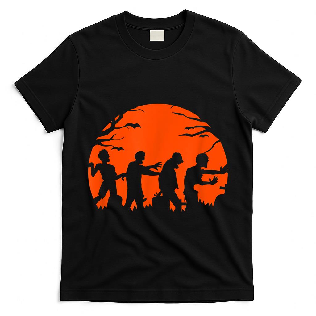 Funny Zombies walking Silhouettes - Halloween Trick or Treat T-Shirt
