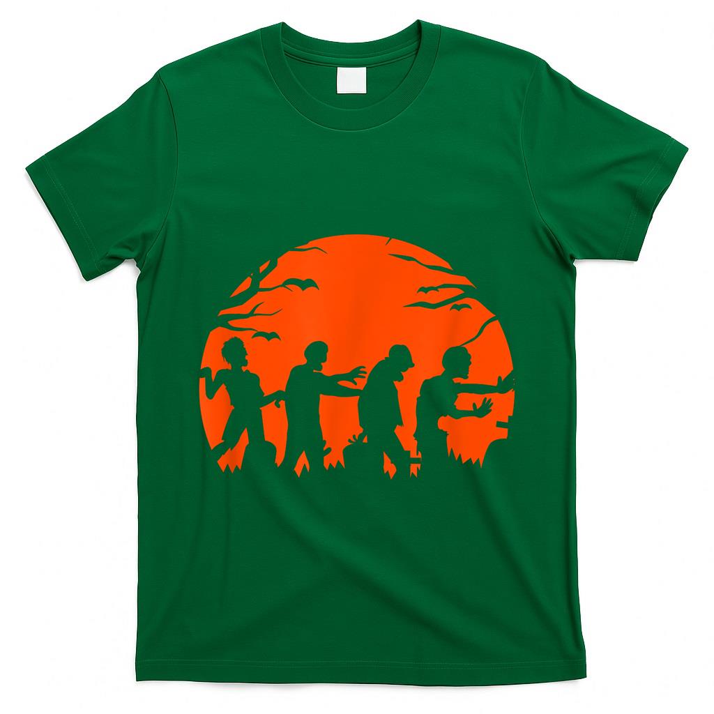 Funny Zombies walking Silhouettes - Halloween Trick or Treat T-Shirt