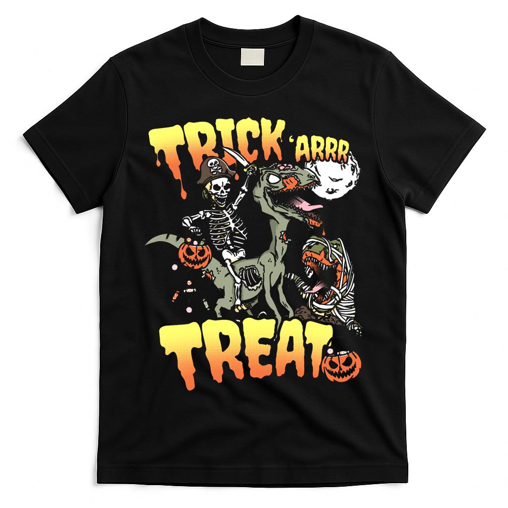 Pirate Skeleton Riding Zombie Dinosaur Velociraptor Halloween Essential T-Shirt