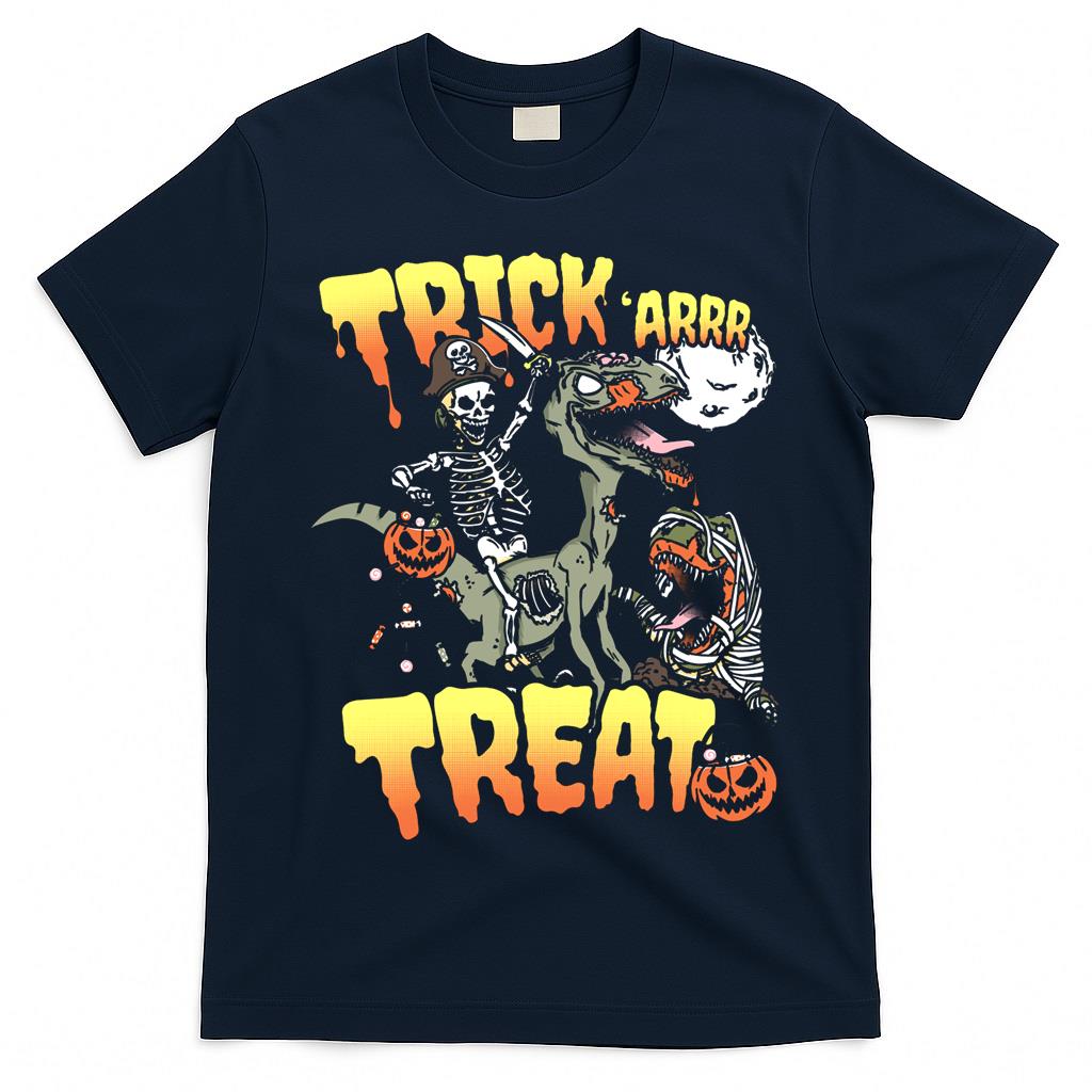 Pirate Skeleton Riding Zombie Dinosaur Velociraptor Halloween Essential T-Shirt