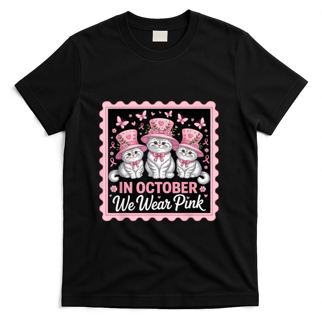 in October We Wear Pink Breast Cancer Awareness Persian Cats T-Shirt