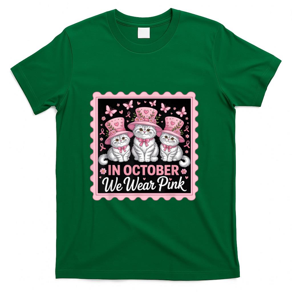 in October We Wear Pink Breast Cancer Awareness Persian Cats T-Shirt