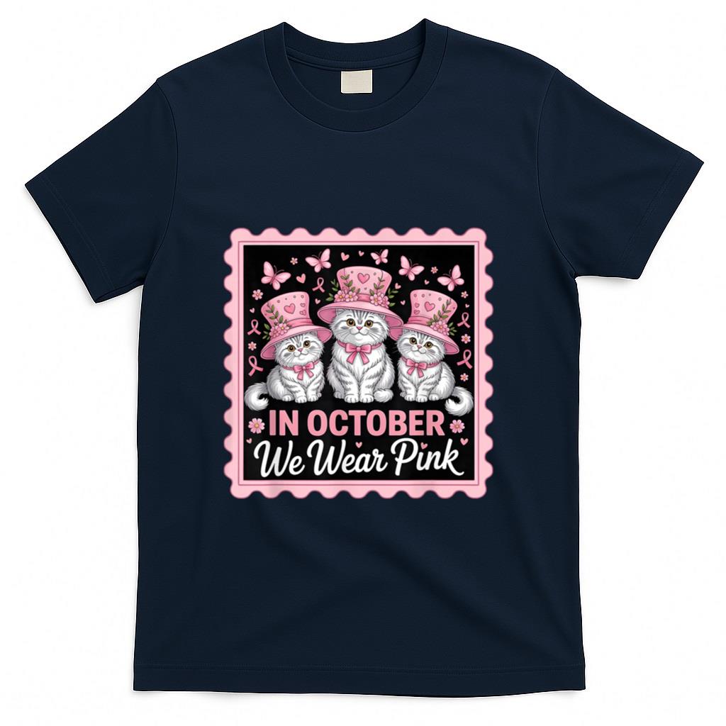in October We Wear Pink Breast Cancer Awareness Persian Cats T-Shirt